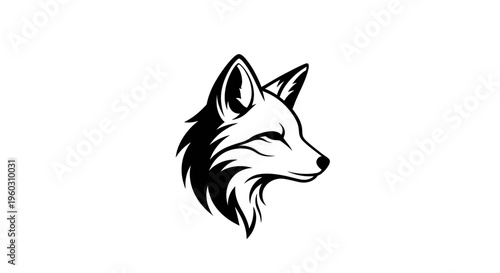 Stylized Fox Head Silhouette, Black and White, Vector Art
