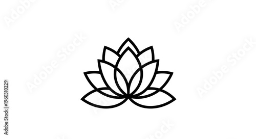 Minimalist Lotus Flower Icon Outline, Simple Geometric Floral Symbol