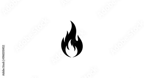 Black flame icon on white background, simple and modern fire symbol