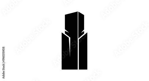 Abstract Black Futuristic Building Silhouette on White Background