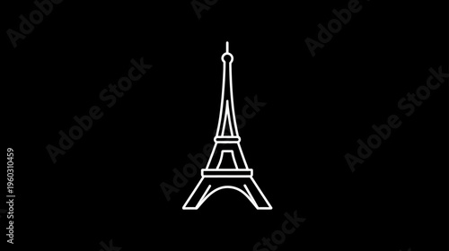 White line art vector illustration of an iconic tall architectural tower on a black background, a minimalist urban landmark symbol.
