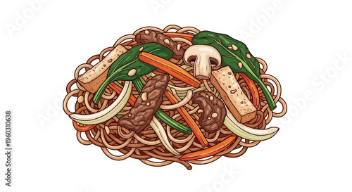 Delicious Noodle Stir Fry with Vegetables and Meat