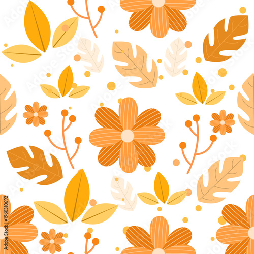 Spring Seamless Flower Pattern with beautiful orange flowers