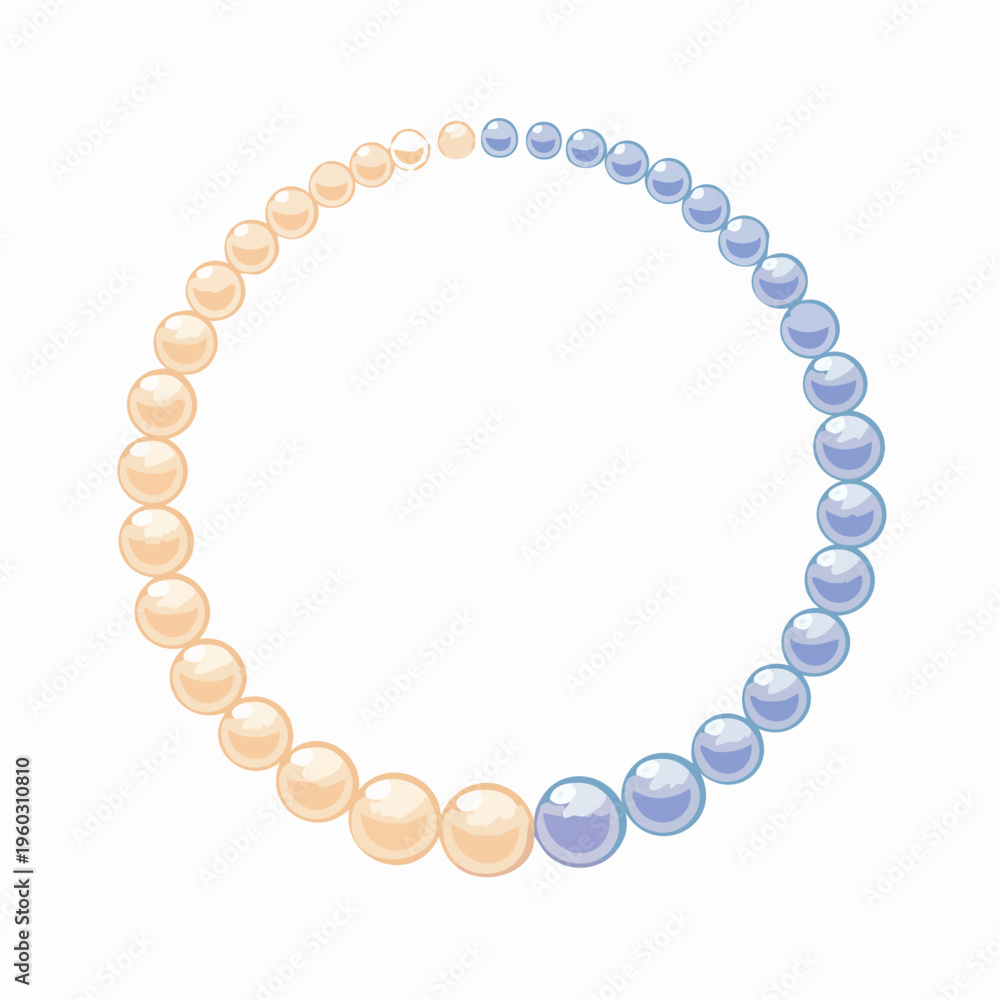 Fototapeta premium Elegant Two Tone Pearl Necklace Illustration in a Circular Arrangement Featuring Orange and Blue Beads on a White Background