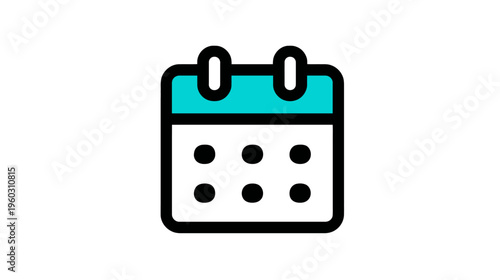 Minimalist calendar icon with a vibrant turquoise header and black outline, symbolizing date, schedule, event planning, and time management.