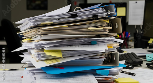 Stack of Papers and Documents on Office Desk