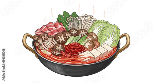 Korean Kimchi Hot Pot with Beef, Tofu, Mushrooms, and Vegetables
