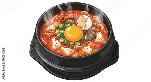 Korean Tofu Stew with Egg and Seafood