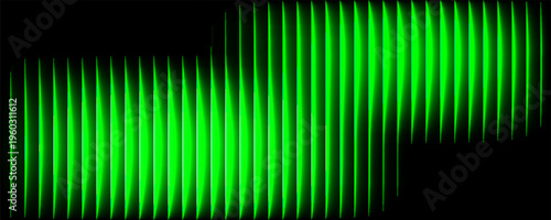 Dark green neon gradient ribbed glass. Vector ribbed glass texture background. Mesh gradient. acrylic ribbed bath surface. Reeded glass background semitransparent overlay. Bath wall window