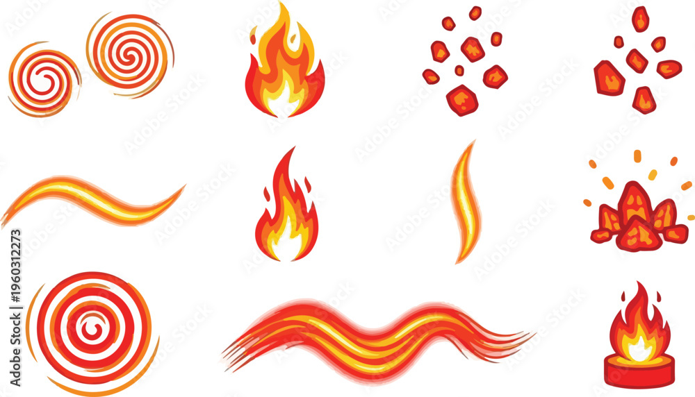 Fototapeta premium Collection of Fire and Flame Icons and Graphics for Visual Effects and Design