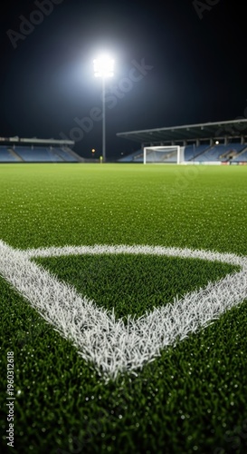 A soccer field with a white line on it