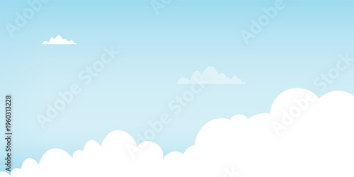 Minimal Flat Blue Sky Background with Soft White Clouds and Copy Space