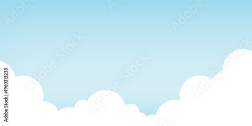 Minimal Flat Blue Sky Background with Soft White Clouds and Copy Space