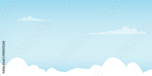 Minimal Flat Blue Sky Background with Soft White Clouds and Copy Space