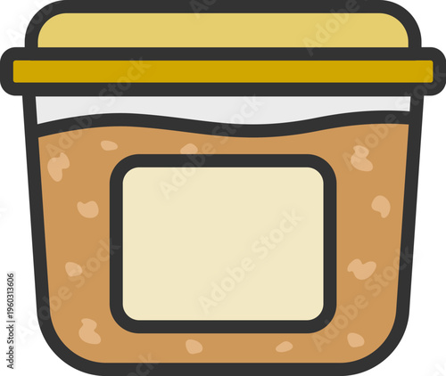 パックに入った、味噌のアイコン（線画カラー）のイラスト