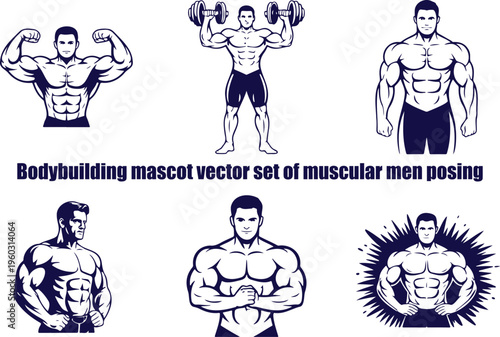 A captivating set of six muscular men showcasing various powerful poses on a clean white field