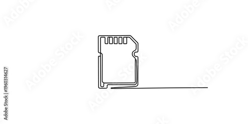 A single black line drawing of a sim card on a white background phone mobile