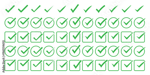 Green check mark and red cross icon set, circle and square. Tick symbol in green color. Hand drawn checkmark illustration. BEST EPS 10