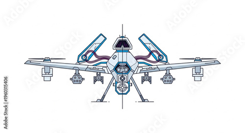 Detailed illustration of a military drone with advanced weaponry and technology.