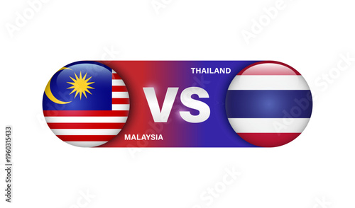 Element represents a sporting event or national football or soccer match between Malaysia and Thailand, with the logo featuring national flag, vector 3d isolated on white background for banner design