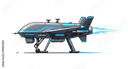 Futuristic drone aircraft with advanced technology and sleek design for modern transport.