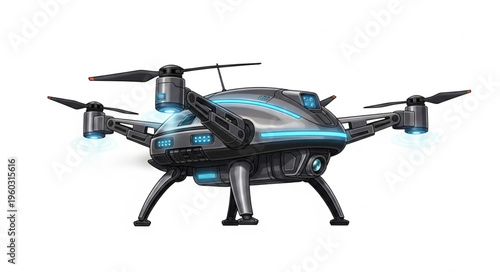 Futuristic drone technology with advanced features and aerial capabilities for photography and videography.