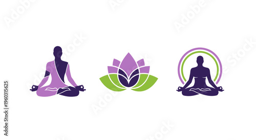 Yoga Meditation Lotus Flower Icon Set
