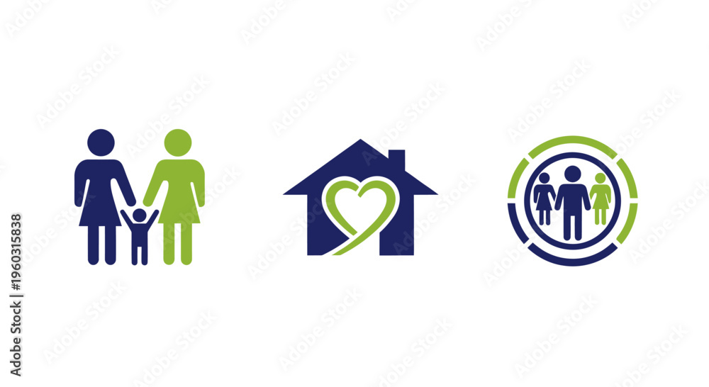Fototapeta premium Family Icon Set: Home, Love, Security, Community, Togetherness, Unity