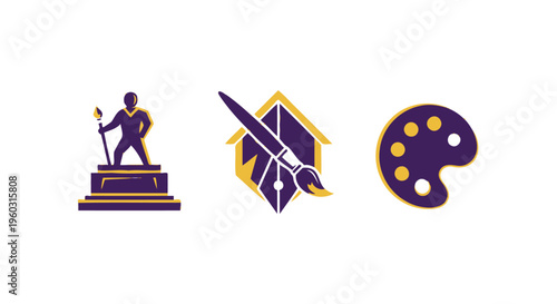 Artistic Icons: Sculpture, Paintbrush & Palette Symbolizing Creativity and Design
