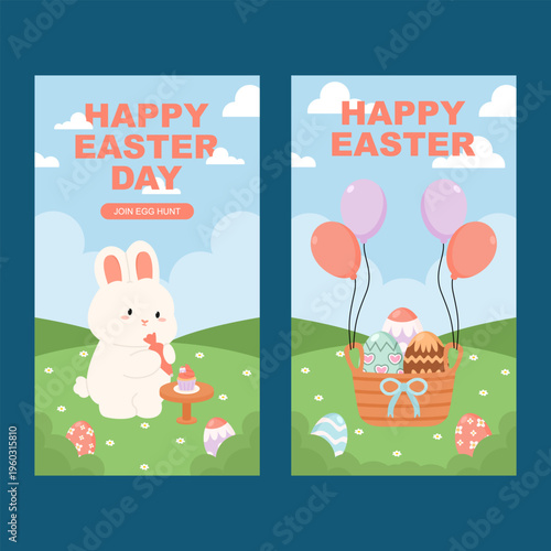 Cute Bunny and Egg Easter Day Theme Instagram Story Template