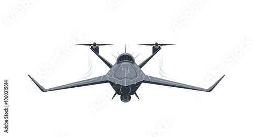 Aerial drone with propellers and wings, futuristic technology concept.