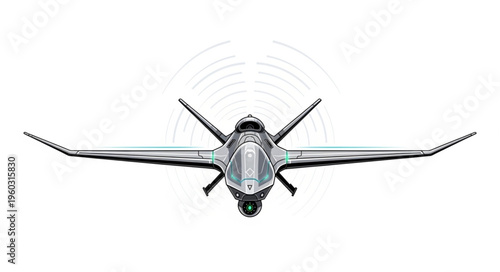 Unmanned aerial vehicle, a modern drone, flying in the sky, futuristic design.