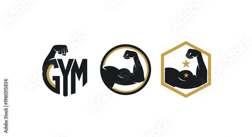Gym Logo Collection: Flexing Bicep Icons and Wordmark