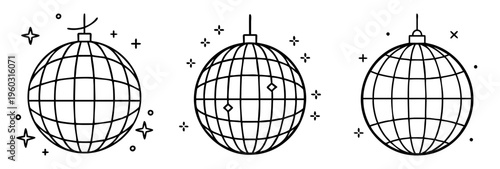 Stylized disco balls with hanging mechanisms and decorative stars and sparkles