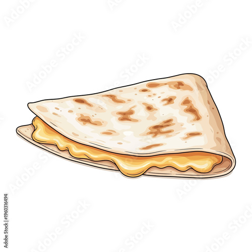 Cheese quesadilla illustration, melted cheese filling, folded tortilla