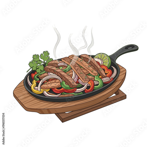 Sizzling Steak Fajitas Platter with Vegetables and Lime