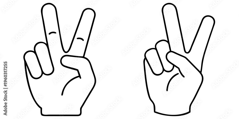 Obraz premium Two cartoon hands displaying the peace sign with simple black outlines