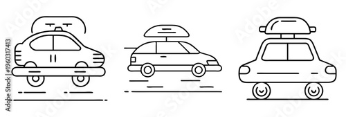 Linear icon set of different car shapes with luggage carrier