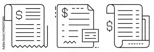 Vector illustration of three different bills receipts representing business expenses or costs