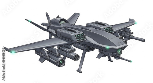 Futuristic combat aircraft with advanced weaponry and sleek design, ready for aerial dominance.