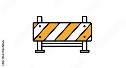 Road barrier with orange and white stripes indicating construction zone ahead.