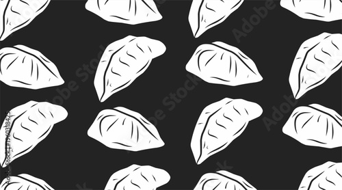 Dumpling Seamless Pattern Design. Momo Food Repeating Illustration. Hand Drawn Asian Dumpling Style. Traditional Street Food Theme
