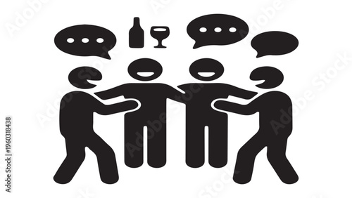 Group of friends having fun, drinking and talking together in a party or community gathering.