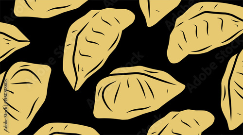Dumpling Seamless Pattern Design. Momo Food Repeating Illustration. Hand Drawn Asian Dumpling Style. Traditional Street Food Theme