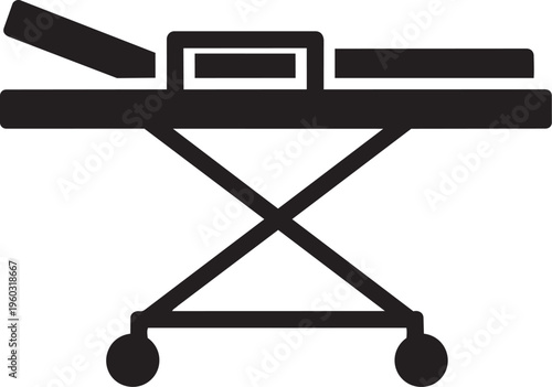 Black ironing board with wheels.