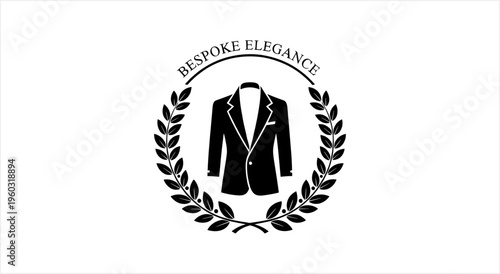 Elegant Bespoke Tailoring Logo with Laurel Wreath and Suit Jacket.