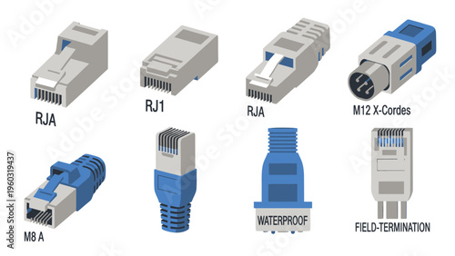 Industrial and Network Connector Types: RJ-style, M12, M8, Waterproof, Field-Termination Plugs