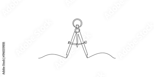 Continuous line drawing of a compass on a wavy surface one illustration vector geometry tool
