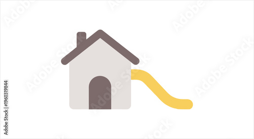 Simple house with a yellow slide attached to its side.