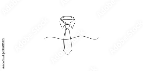 A black line drawing of a necktie and collar on a white background tie continuous